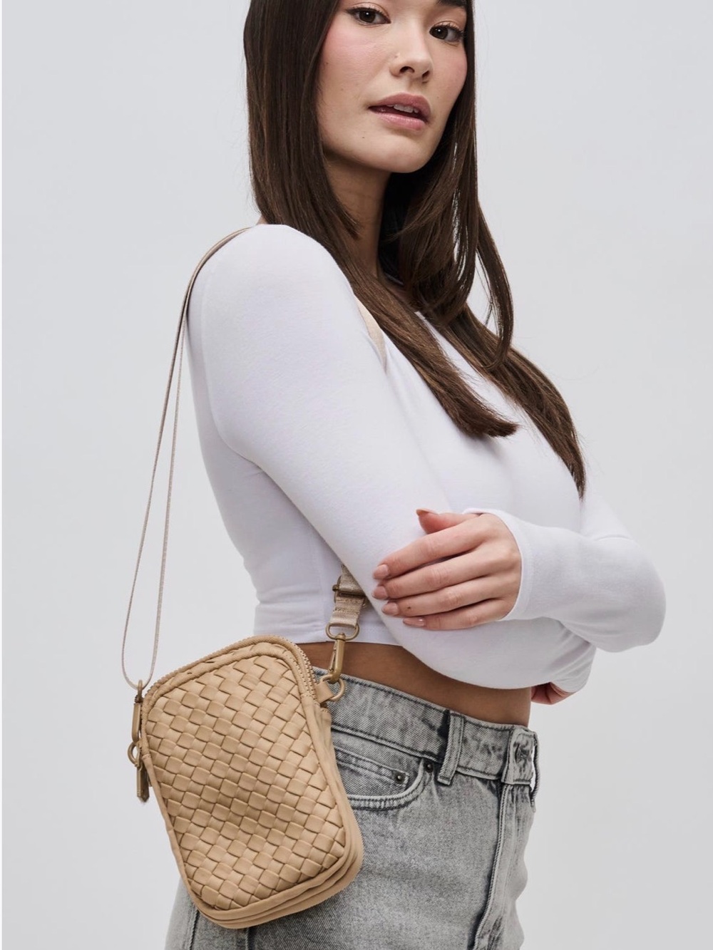 Sol and Selene Divide & Conquer Woven Neoprene Bag in Nude